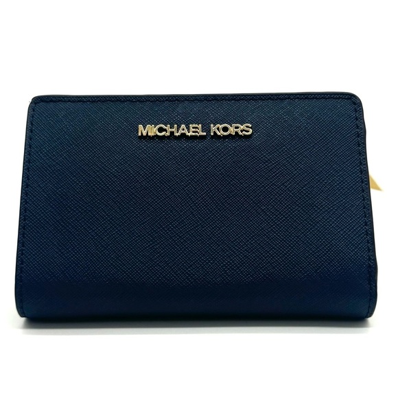 Michael Kors Medium Bifold Zip Chain Wallet Navy Blue - Picture 1 of 8